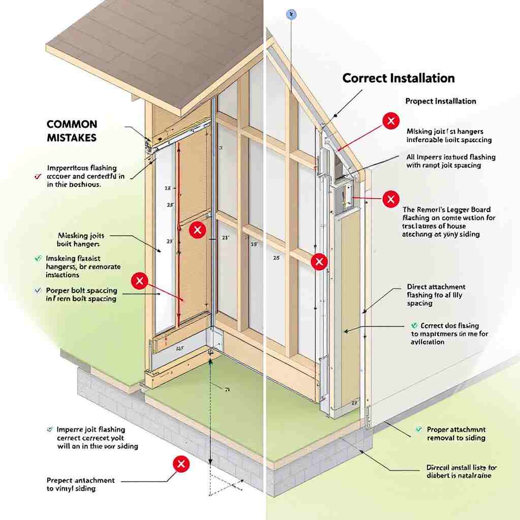 What are the common mistakes to avoid when attaching a ledger board