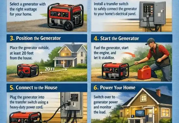 how to use a generator to power a house