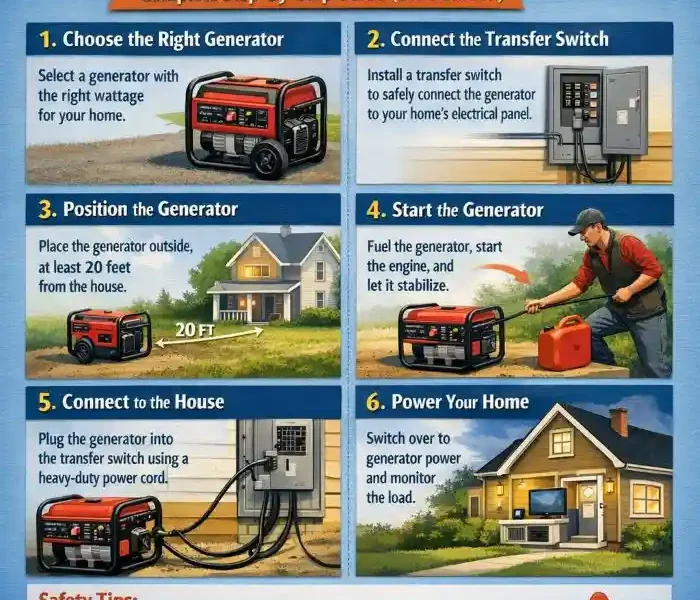 how to use a generator to power a house