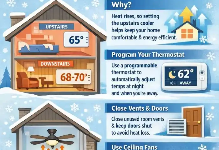 how to set thermostat for 2 story house in winter