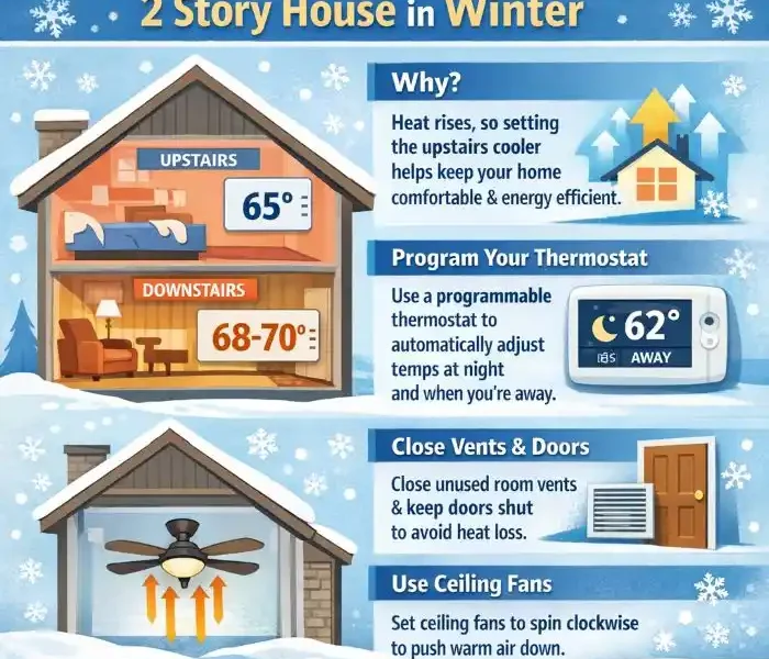 how to set thermostat for 2 story house in winter