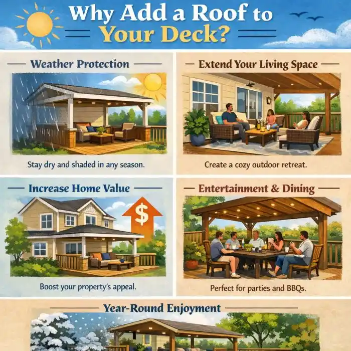 attach roof over deck from house