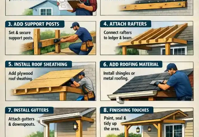 attach roof over deck from house