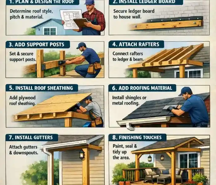 attach roof over deck from house