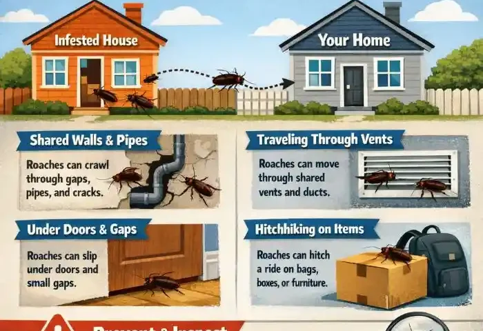 can roaches travel from neighbors house