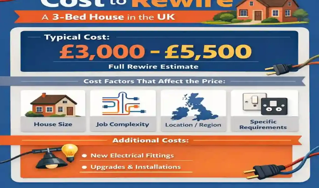 how much does it cost to rewire a 3 bed house uk