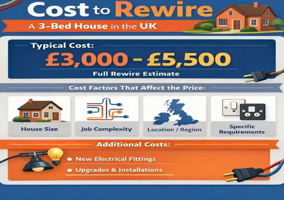 how much does it cost to rewire a 3 bed house uk